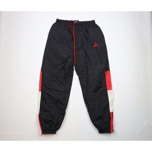 Vintage 90s Mitre Soccer Mens Large Spell Out Lined Nylon Joggers Pants Black